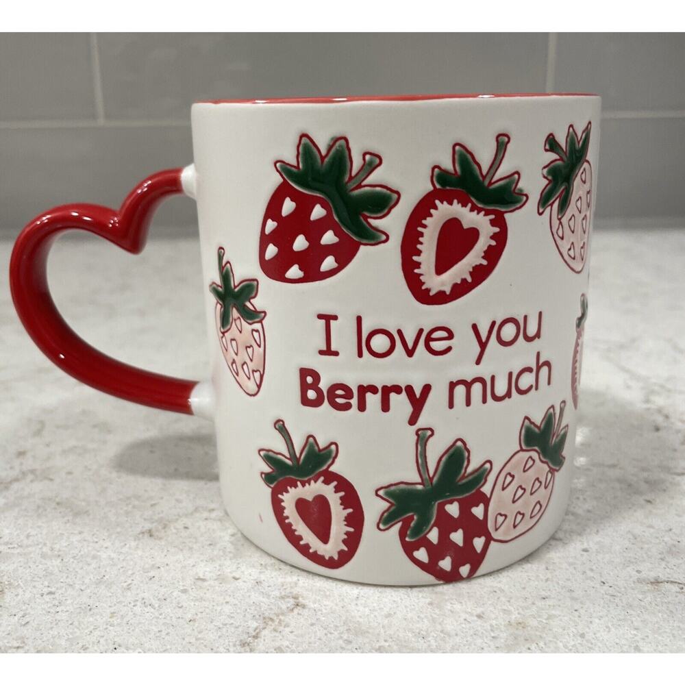 I LOVE YOU BERRY MUCH 18oz Mug Heart Handle Spectrum Strawberries Valentines Cup
